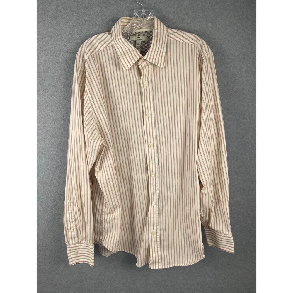 Banana Republic‎ Shirt Men's Size XL Red Brown Striped Organic Cotton